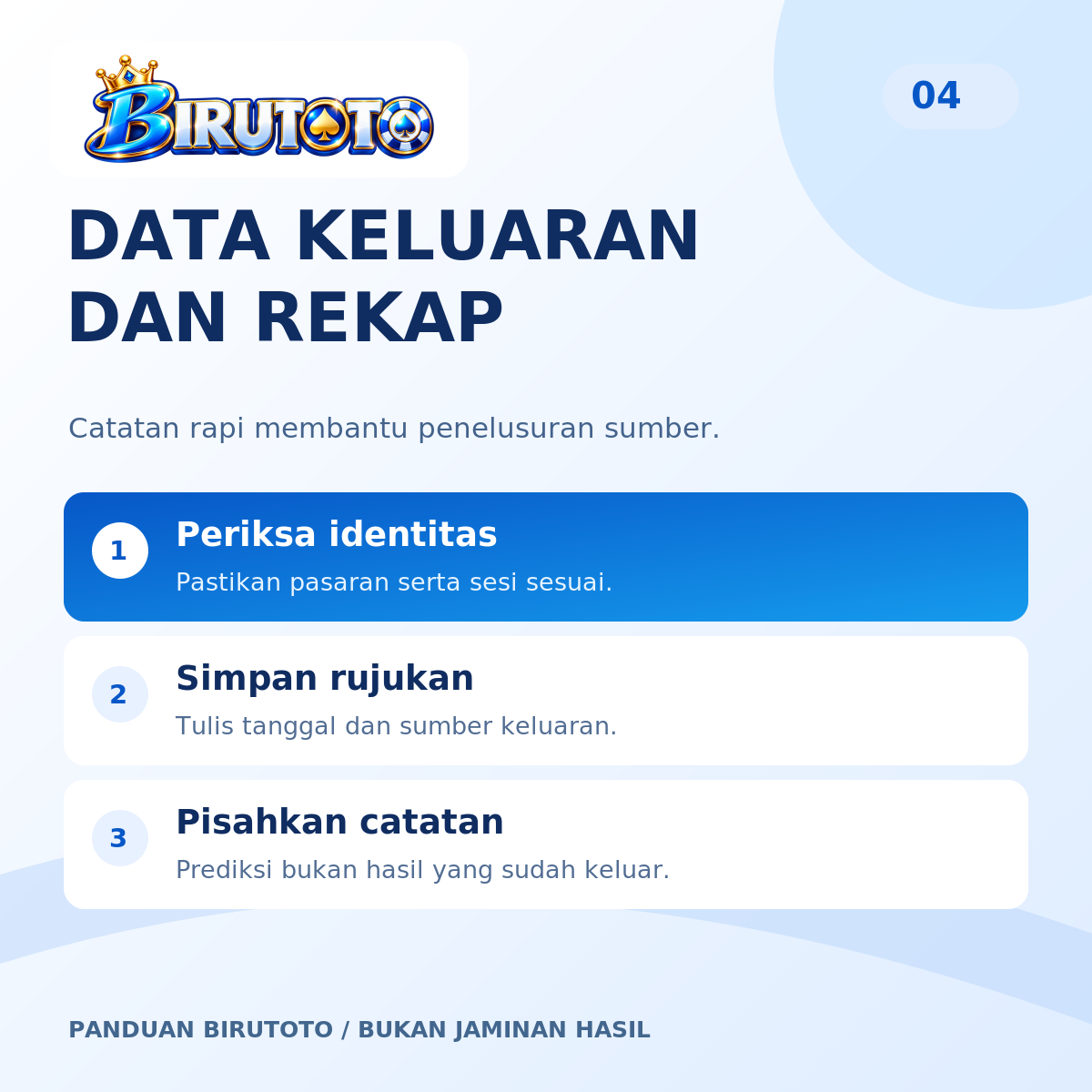 Panel BIRUTOTO tentang pencatatan data keluaran togel dan pemisahan prediksi dari hasil